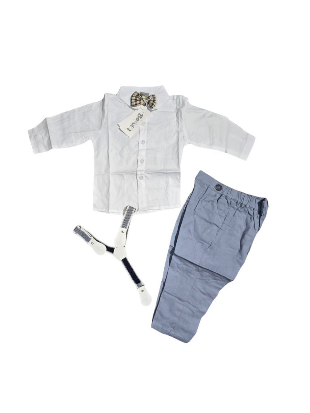 NWT | Booti 3-Piece Baby Boy Gentleman Set | Bow Tie | Suspenders | Blue | 12-18